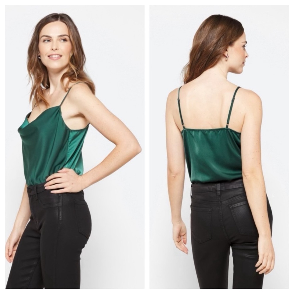 Women’s KAILEIGH Valentina Cowl Neck Bodysuit Size XL | Dark Green Emerald EUC